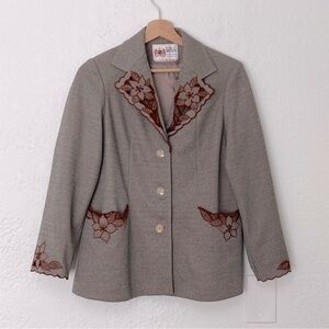 Vtg Veltex Gray Brown Floral Accented Suit Jacket, Size XL